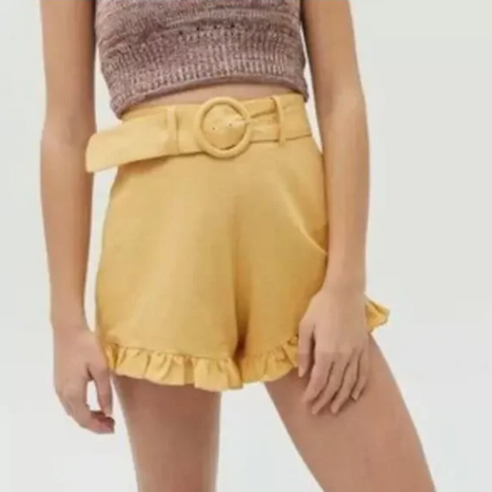 Capulet Natasha Women's M Belted Yellow Ruffle Linen Blend Shorts with Belt EUC